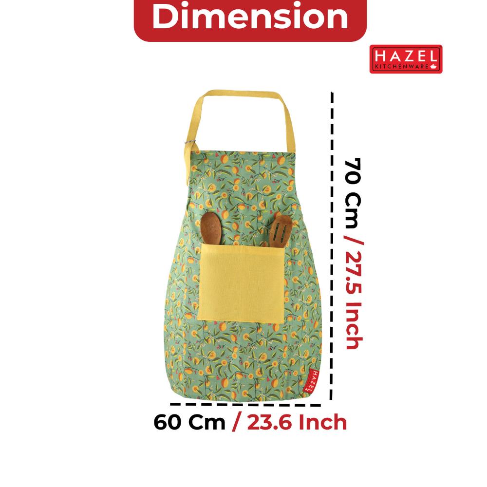 HAZEL Cotton Kitchen Apron with Front Pocket | Adjustable Neck Strap & Tie Back | Reusable Cooking, Baking & Cleaning Apron for Men & Women (Yellow & Green)