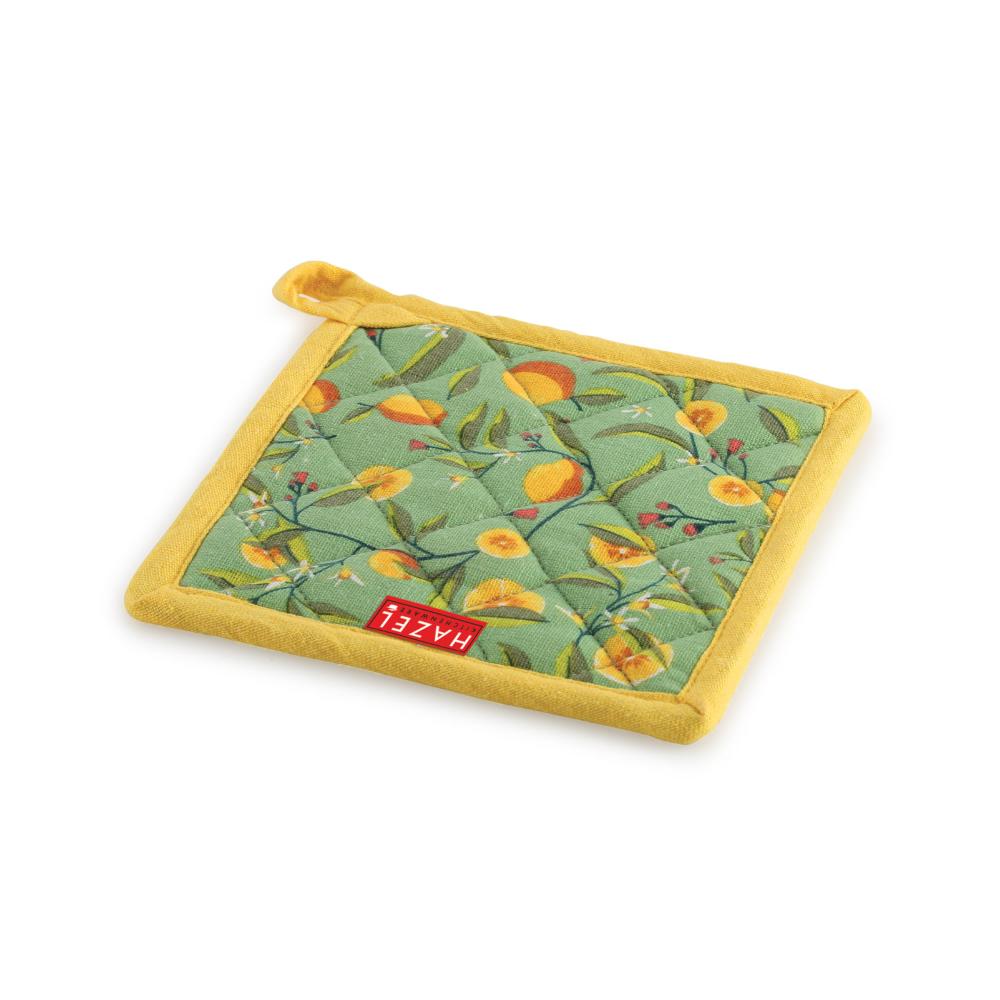 HAZEL Cotton Kitchen Pot Holder | Heat Resistant Quilted Fabric Mat for Hot Pots & Pans | Durable, Washable, and Easy to Hang (Yellow & Green)