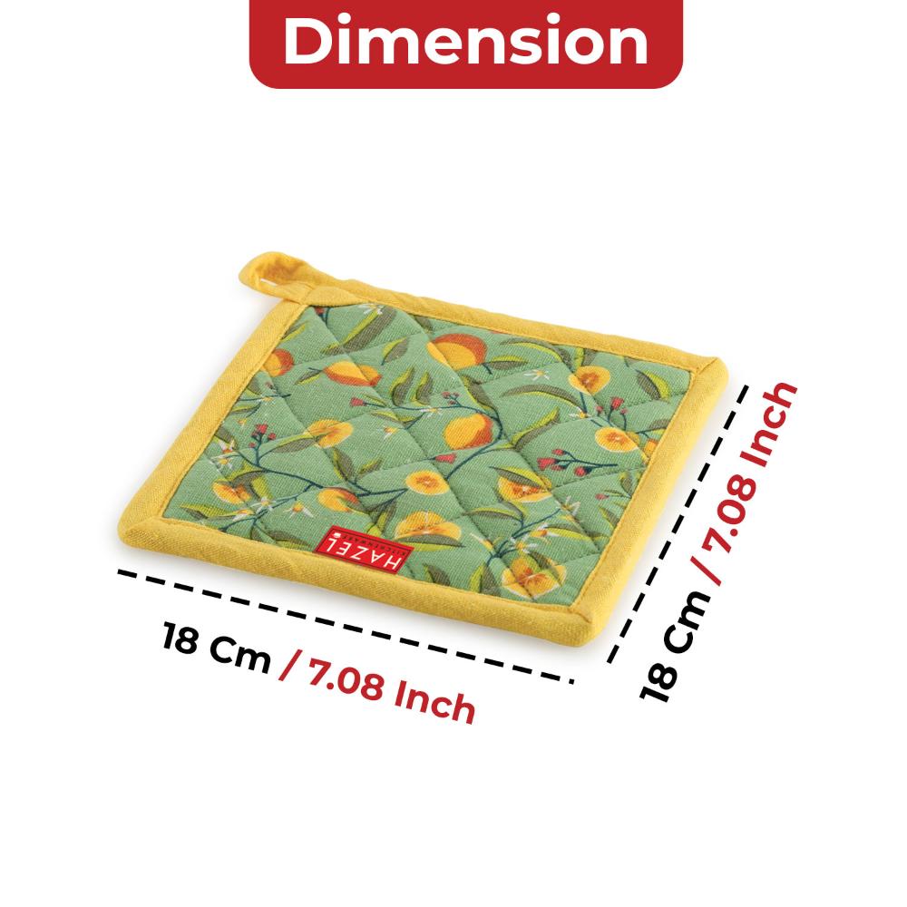 HAZEL Cotton Kitchen Pot Holder | Heat Resistant Quilted Fabric Mat for Hot Pots & Pans | Durable, Washable, and Easy to Hang (Yellow & Green)