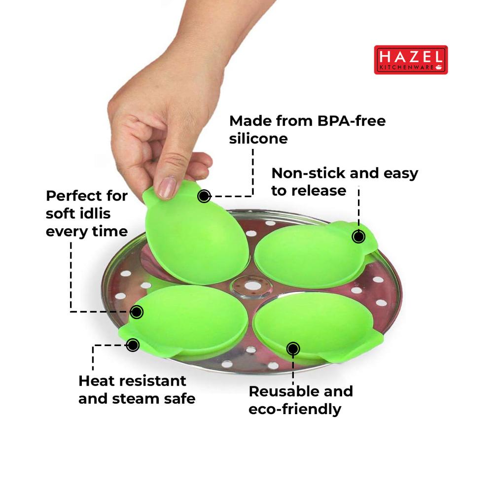 HAZEL Silicone Idli Maker (Pack of 8) | Non-Stick & Heat Resistant Idli Mould for Soft, Perfect Idlis | Compatible with Steel Plates & Steamers | Easy to Clean (Assorted)