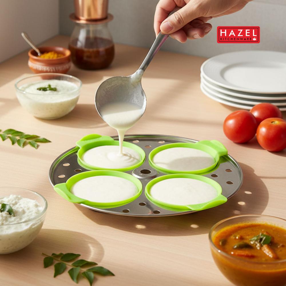 HAZEL Silicone Idli Maker (Pack of 8) | Non-Stick & Heat Resistant Idli Mould for Soft, Perfect Idlis | Compatible with Steel Plates & Steamers | Easy to Clean (Assorted)