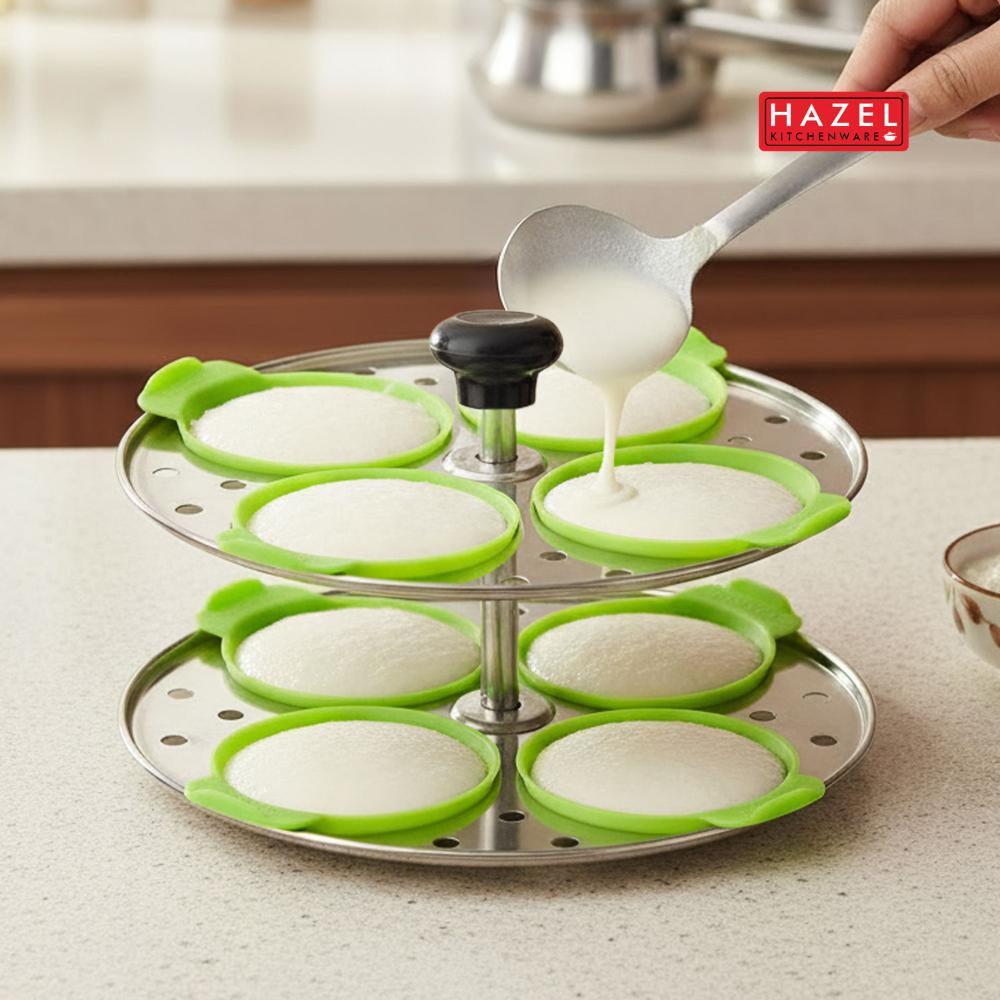 HAZEL Silicone Idli Maker (Pack of 8) | Non-Stick & Heat Resistant Idli Mould for Soft, Perfect Idlis | Compatible with Steel Plates & Steamers | Easy to Clean (Assorted)
