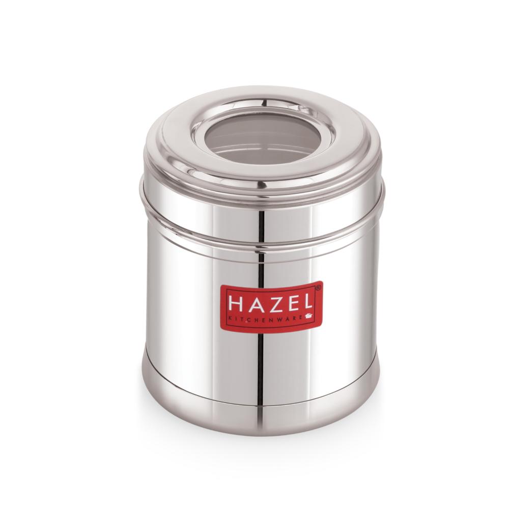 HAZEL Stainless Steel Kitchen Container 300ml with Transparent See-Through Lid | Airtight Storage Jar for Spices, Dry Fruits, Snacks