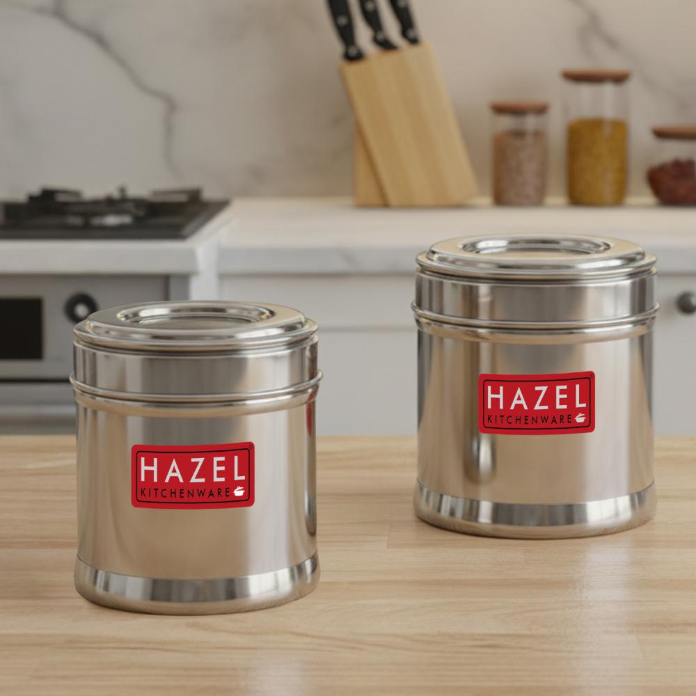 HAZEL Stainless Steel Kitchen Containers 300ml Set of 2 with Transparent See-Through Lid | Airtight Spice & Dry Fruit Storage Jars