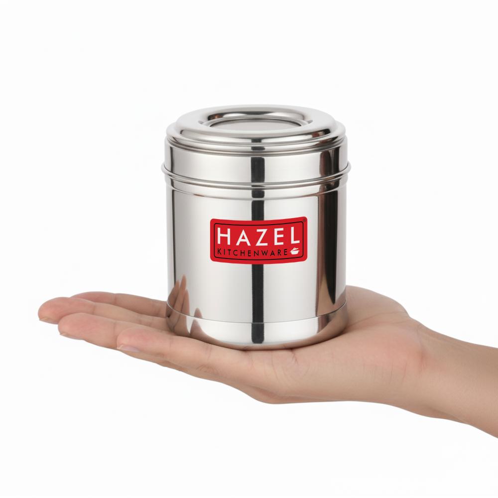 HAZEL Stainless Steel Kitchen Containers 300ml Set of 2 with Transparent See-Through Lid | Airtight Spice & Dry Fruit Storage Jars