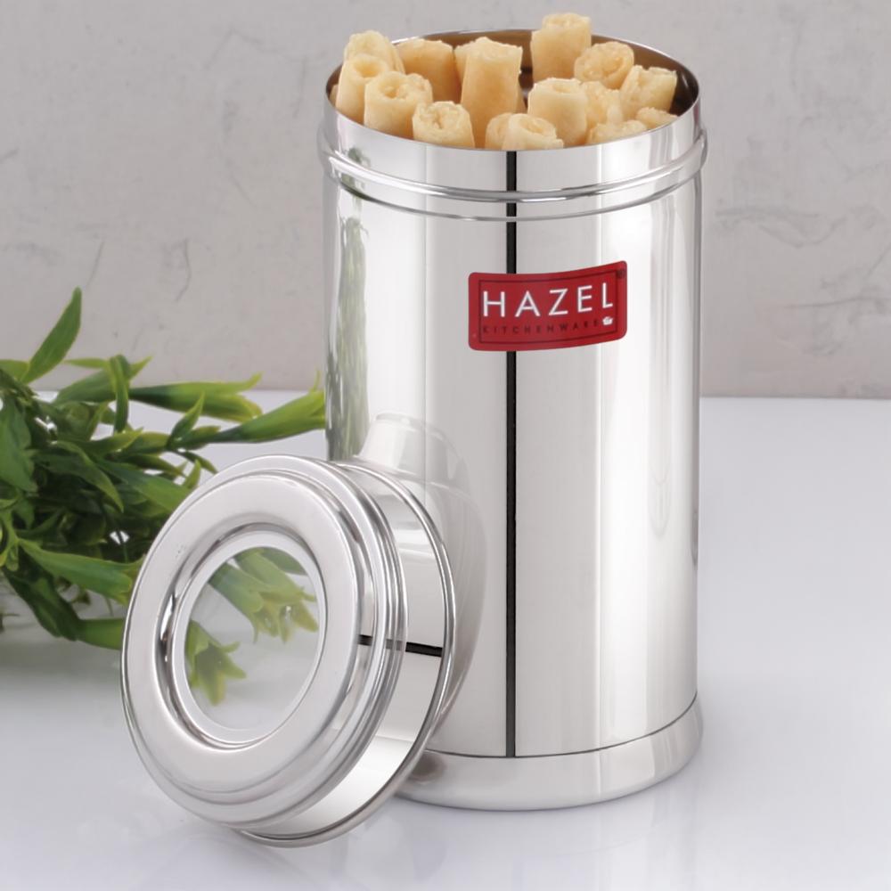 HAZEL Stainless Steel Kitchen Container 500ml with Transparent See-Through Lid | Airtight Spice & Dry Fruit Storage Jar