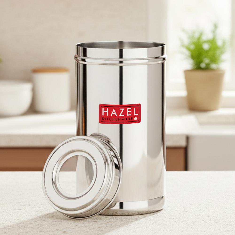 HAZEL Stainless Steel Kitchen Container 500ml with Transparent See-Through Lid | Airtight Spice & Dry Fruit Storage Jar