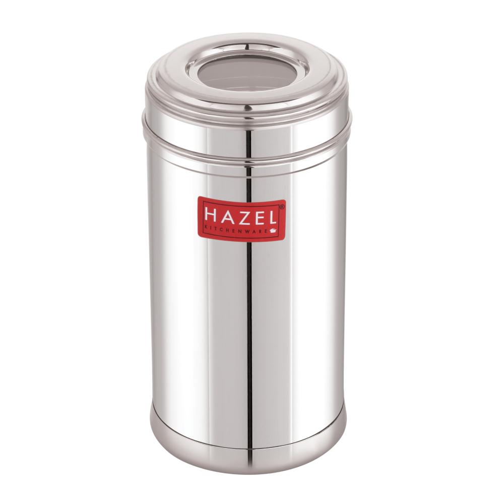 HAZEL Stainless Steel Kitchen Container 500ml with Transparent See-Through Lid | Airtight Spice & Dry Fruit Storage Jar