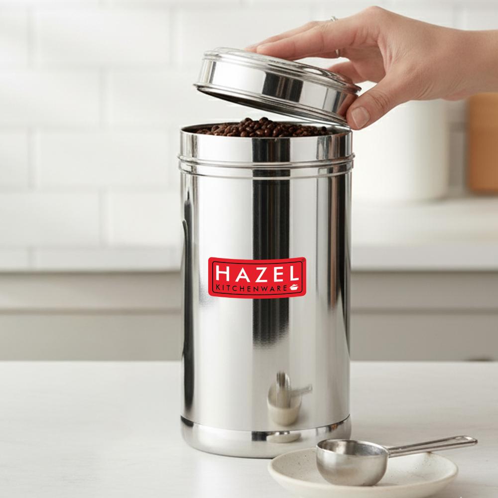 HAZEL Stainless Steel Kitchen Container 500ml with Transparent See-Through Lid | Airtight Spice & Dry Fruit Storage Jar