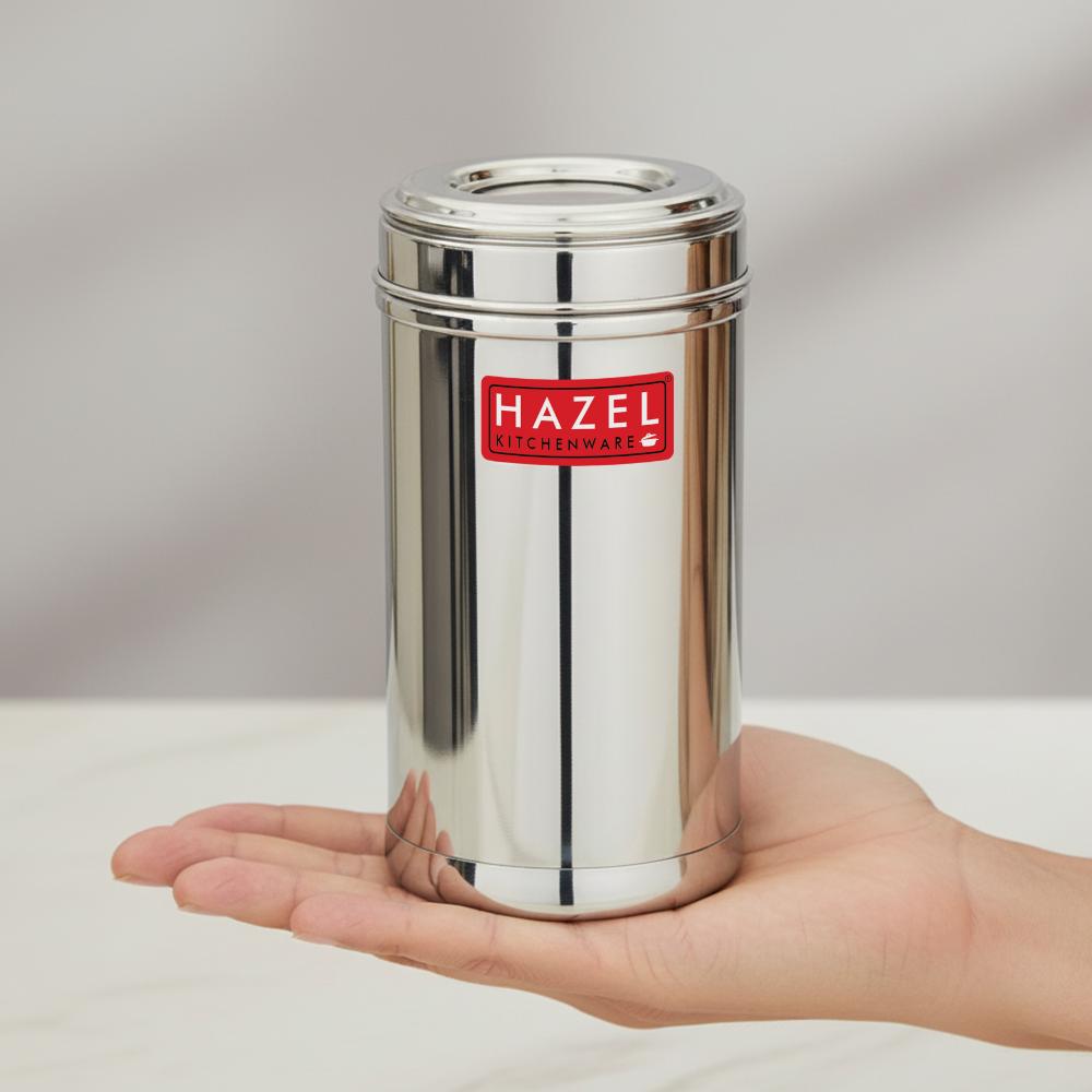 HAZEL Stainless Steel Kitchen Container 500ml with Transparent See-Through Lid | Airtight Spice & Dry Fruit Storage Jar