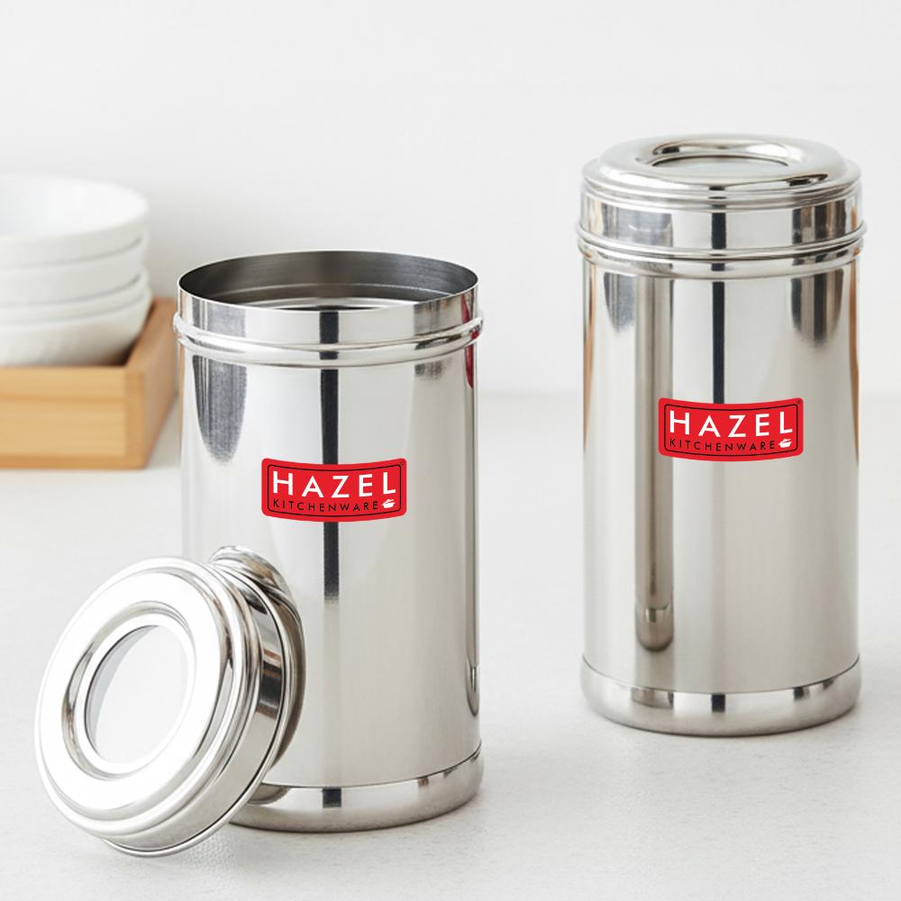 HAZEL Stainless Steel Kitchen Containers 500ml Set of 2 with Transparent See-Through Lids | Airtight Spice & Dry Fruit Storage Jars
