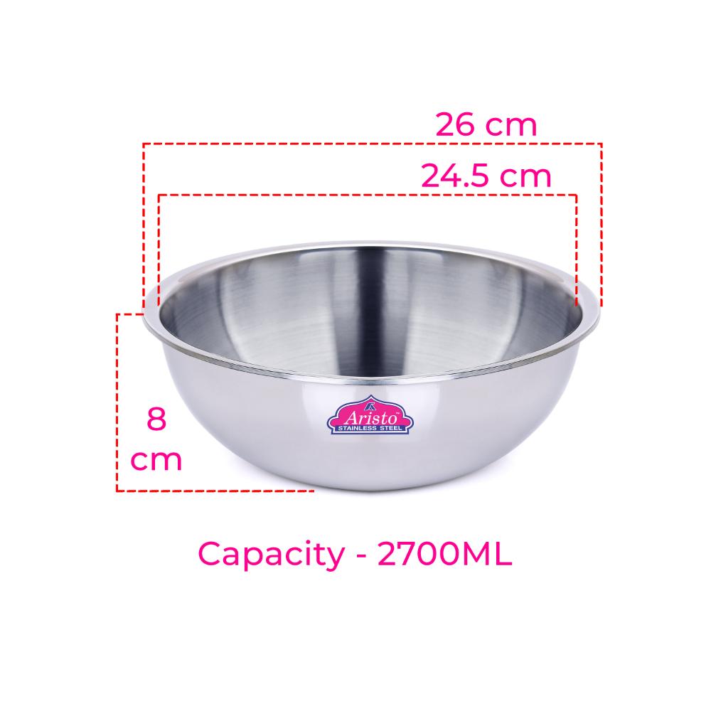 Aristo Triply Induction Friendly Tasra With Stainless Steel Lid, Silver, 24.5 cm, 2.7 Litre