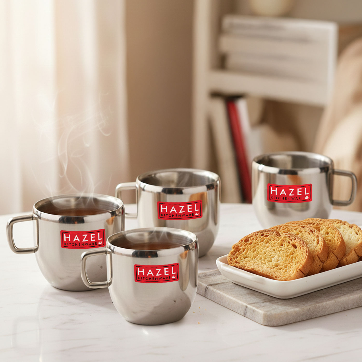 HAZEL Stainless Steel Green Tea Coffee Small Cute Cup, Set of 4, 100 ml (Each)