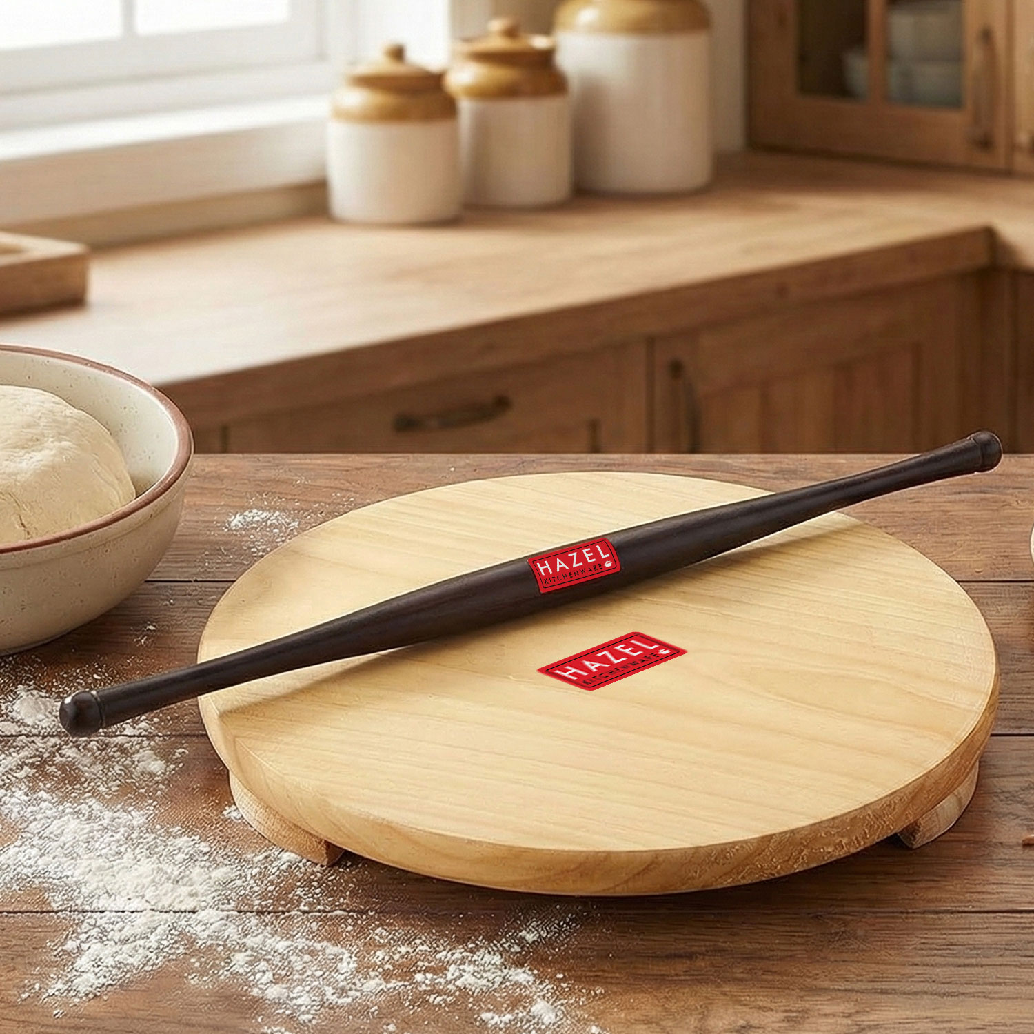 HAZEL Wood Polpat Chakla Roti Chapati Maker 21 cm With Sheesham Roti Roller Belan Rolling Pin 42 cm