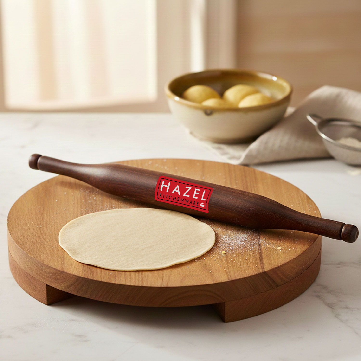 HAZEL Sagwan Polpat Chakla Roti Chapati Maker 23 cm With Sheesham Roti Roller Belan Rolling Pin 34 cm