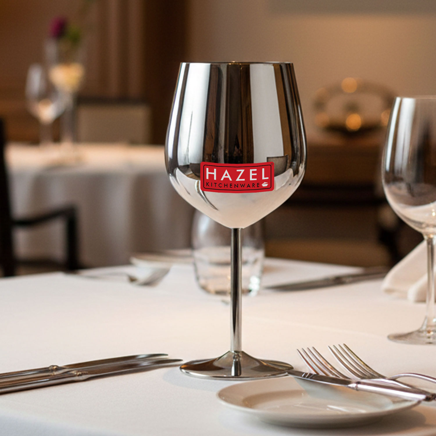 HAZEL Stainless Steel Goblet Wine Glass | Gin Goblets Glass for bar, 250 ML, Silver
