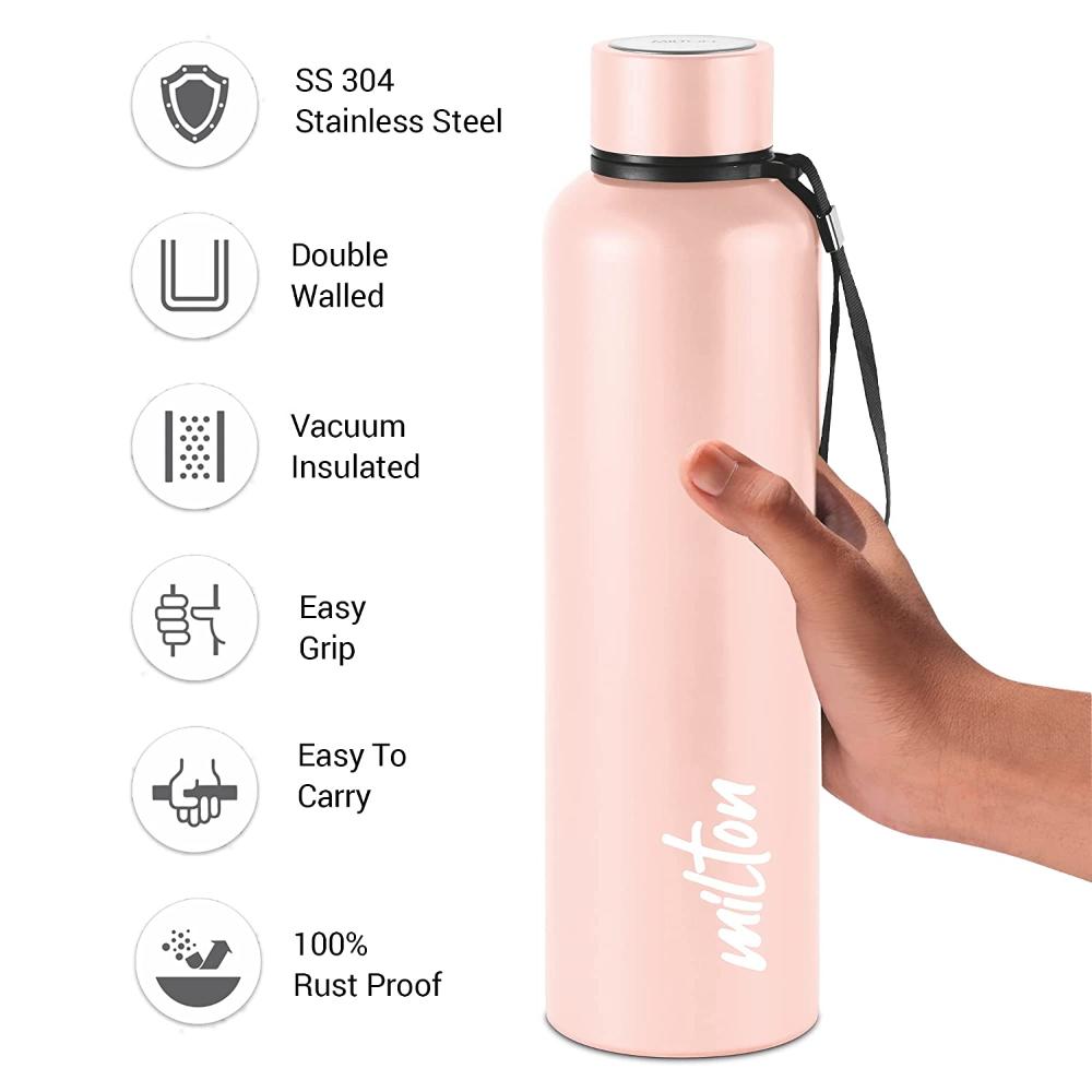 Milton Aura 1000 Thermosteel Bottle, 1.05 Litre, Beige | 24 Hours Hot and Cold | Easy to Carry | Rust & Leak Proof | Tea | Coffee | Office| Gym | Home | Kitchen | Hiking | Trekking | Travel Bottle