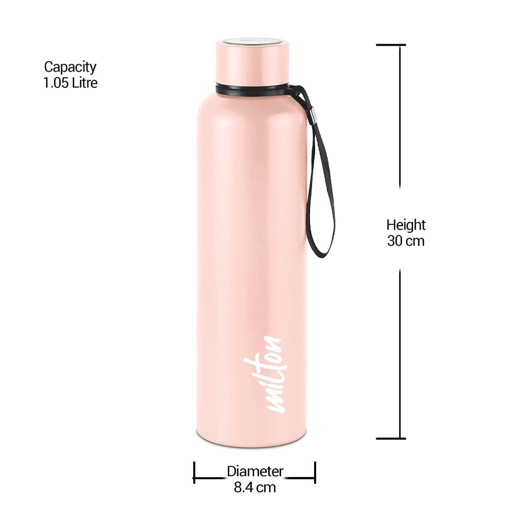 Milton Aura 1000 Thermosteel Bottle, 1.05 Litre, Beige | 24 Hours Hot and Cold | Easy to Carry | Rust & Leak Proof | Tea | Coffee | Office| Gym | Home | Kitchen | Hiking | Trekking | Travel Bottle