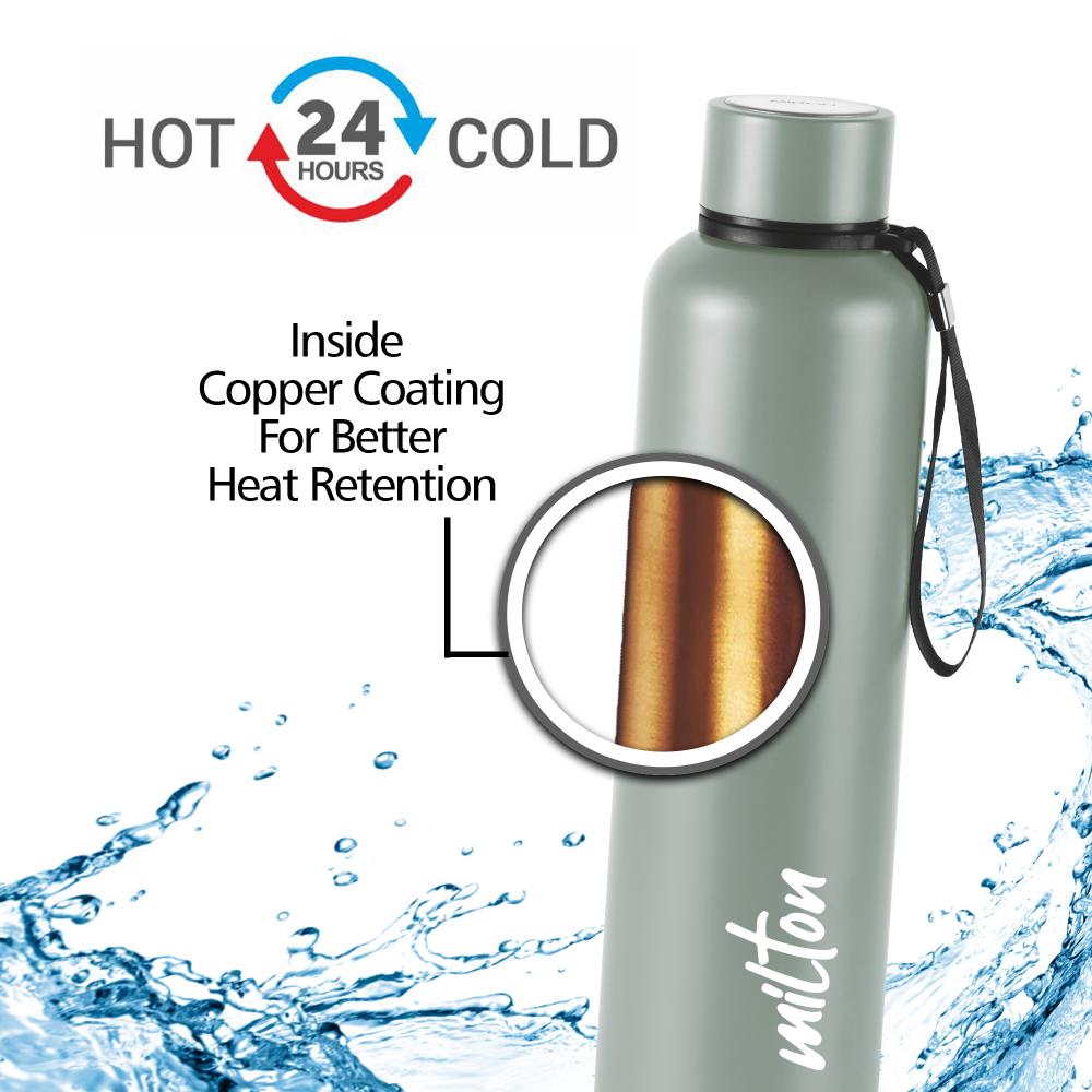 Milton Aura 1000 Thermosteel Bottle, 1.05 Litre, Grey | 24 Hours Hot and Cold | Easy to Carry | Rust & Leak Proof | Tea | Coffee | Office| Gym | Home | Kitchen | Hiking | Trekking | Travel Bottle