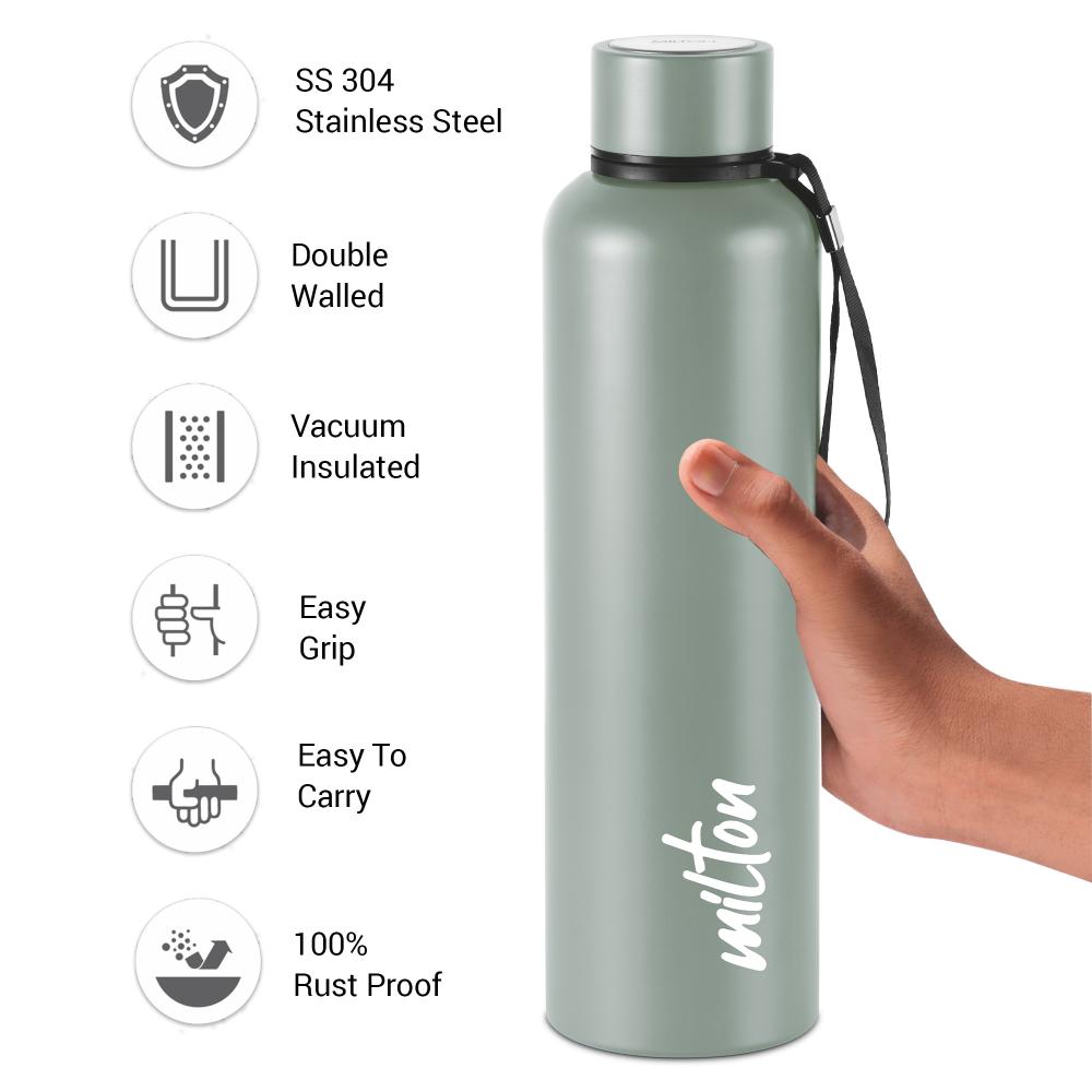 Milton Aura 1000 Thermosteel Bottle, 1.05 Litre, Grey | 24 Hours Hot and Cold | Easy to Carry | Rust & Leak Proof | Tea | Coffee | Office| Gym | Home | Kitchen | Hiking | Trekking | Travel Bottle