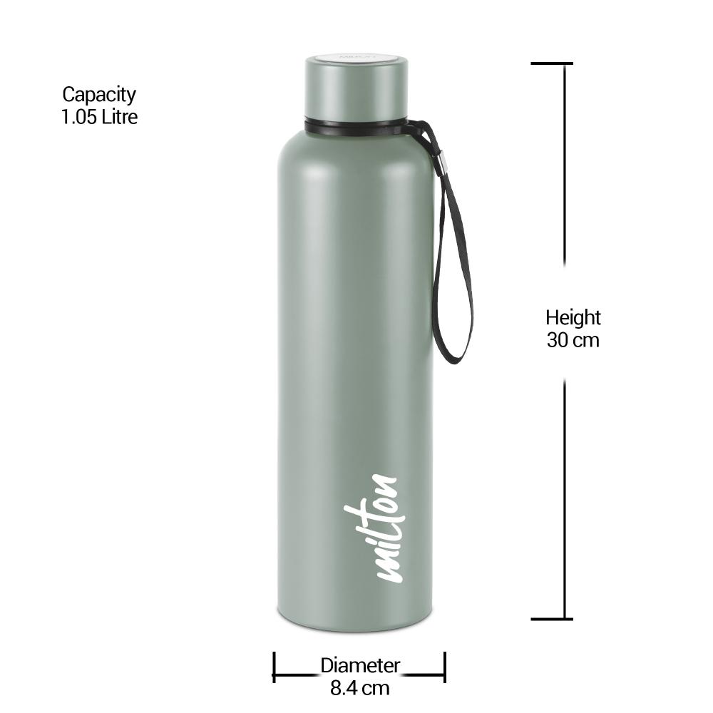 Milton Aura 1000 Thermosteel Bottle, 1.05 Litre, Grey | 24 Hours Hot and Cold | Easy to Carry | Rust & Leak Proof | Tea | Coffee | Office| Gym | Home | Kitchen | Hiking | Trekking | Travel Bottle