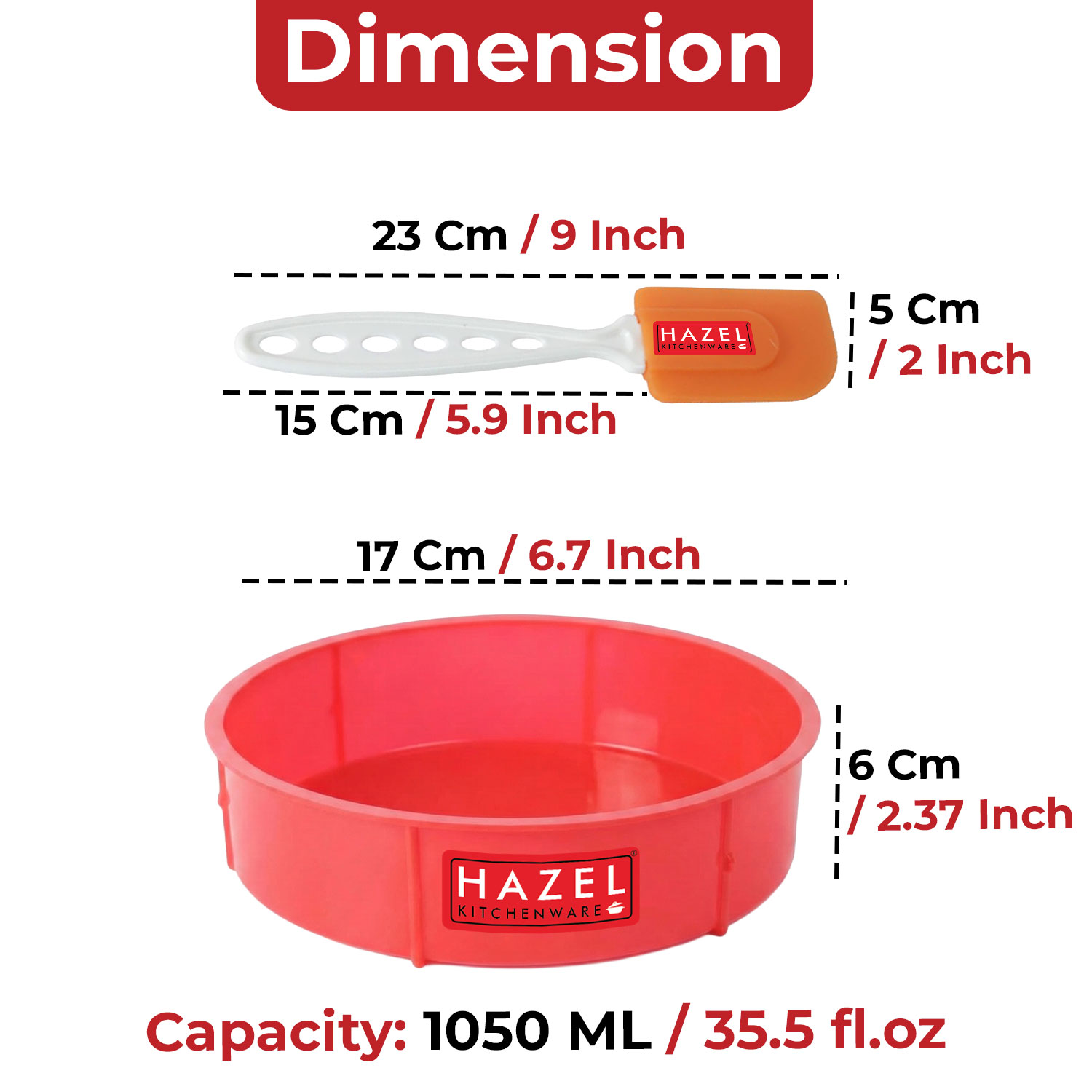 HAZEL Small Silicon Red Round Shape Cake Mould for Half Kg with Orange Spatula
