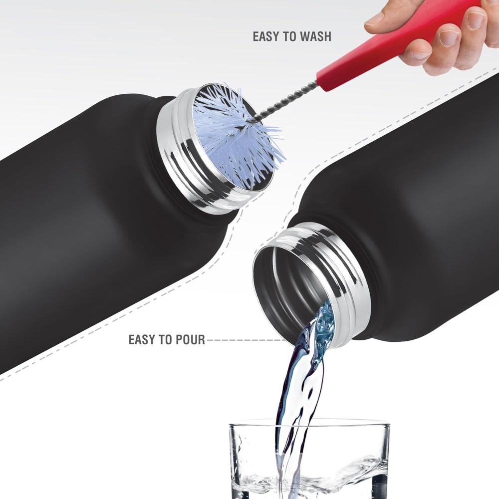 Milton Flint Stainless Steel Water Bottle I ISI Certified I Soft Powder Coat Premium Finish I Leak Proof - Light Weight I for Office, School, College, 980 ml, Black