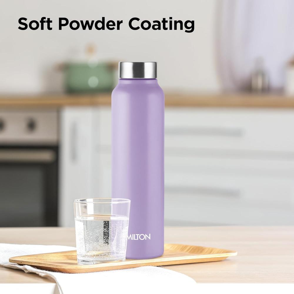 Milton Flint Stainless Steel Water Bottle I ISI Certified I Soft Powder Coat Premium Finish I Leak Proof - Light Weight I for Office, School, College, 980 ml, Purple