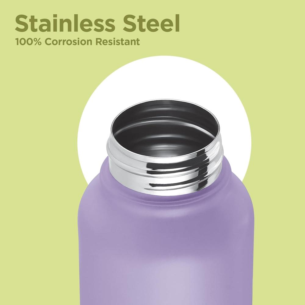 Milton Flint Stainless Steel Water Bottle I ISI Certified I Soft Powder Coat Premium Finish I Leak Proof - Light Weight I for Office, School, College, 980 ml, Purple