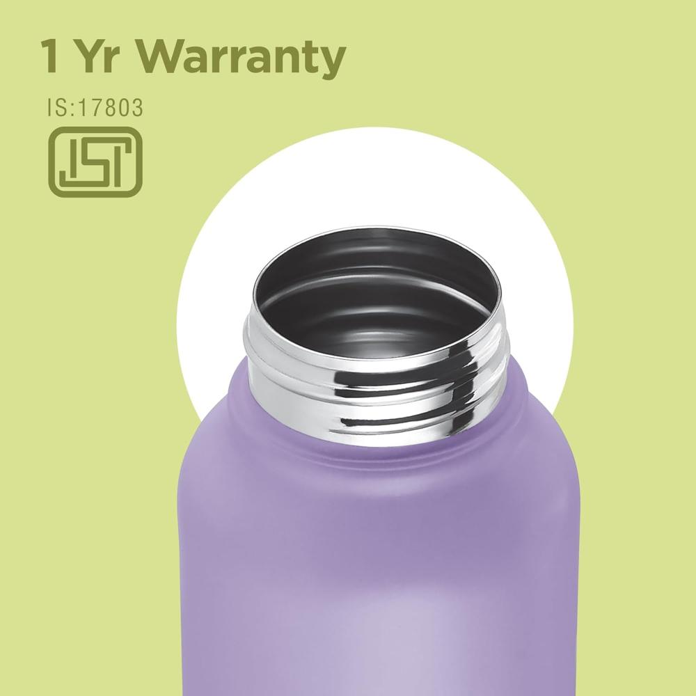 Milton Flint Stainless Steel Water Bottle I ISI Certified I Soft Powder Coat Premium Finish I Leak Proof - Light Weight I for Office, School, College, 980 ml, Purple