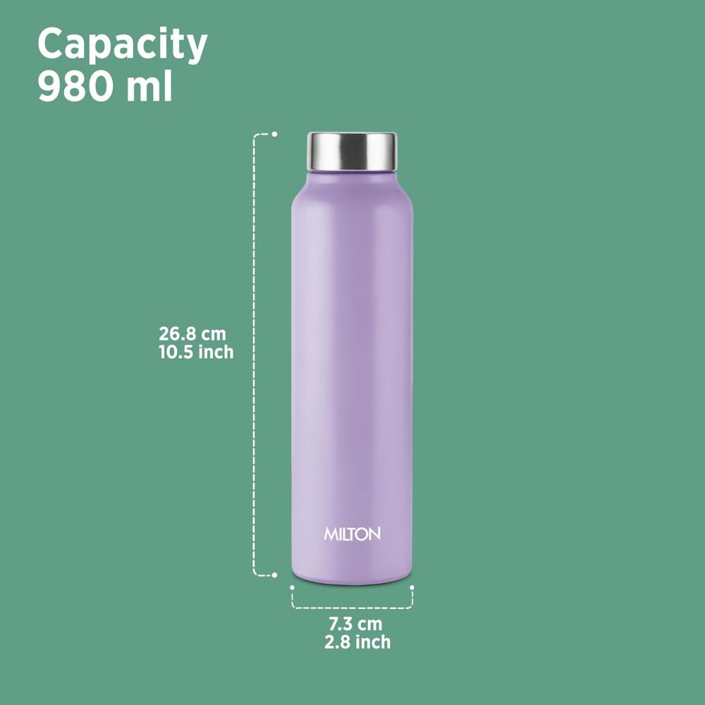 Milton Flint Stainless Steel Water Bottle I ISI Certified I Soft Powder Coat Premium Finish I Leak Proof - Light Weight I for Office, School, College, 980 ml, Purple