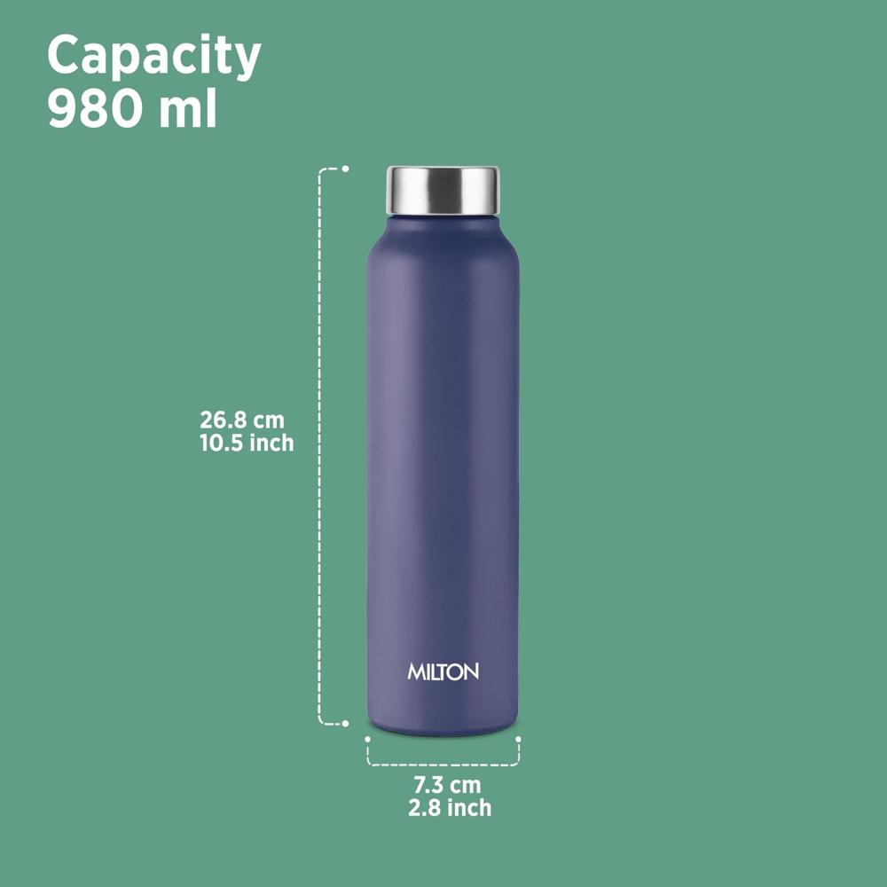 Milton Flint Stainless Steel Water Bottle I ISI Certified I Soft Powder Coat Premium Finish I Leak Proof - Light Weight I for Office, School, College, 980 ml, Neon Green