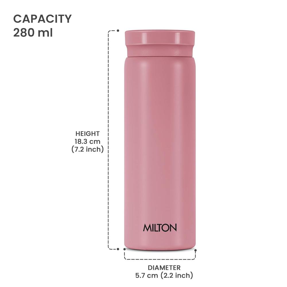Milton Minimate 300 Thermosteel Water Bottle, 280ml | ISI Certified, SS304 Stainless Steel | Vacuum Insulated Flask, Hot & Cold, Leak-Proof, Compact for Office, Gym, Travel | Berry