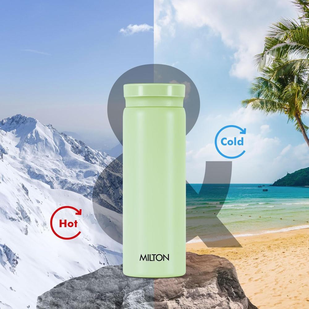 Milton Minimate 300 Thermosteel Water Bottle, 280ml | ISI Certified, SS304 Stainless Steel | Vacuum Insulated Flask, Hot & Cold, Leak-Proof, Compact for Office, Gym, Travel | Light Green