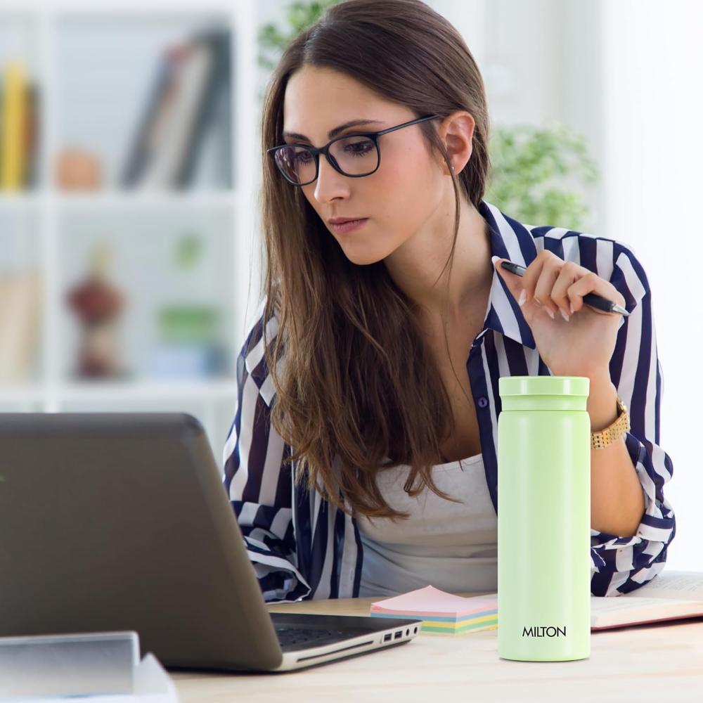 Milton Minimate 300 Thermosteel Water Bottle, 280ml | ISI Certified, SS304 Stainless Steel | Vacuum Insulated Flask, Hot & Cold, Leak-Proof, Compact for Office, Gym, Travel | Light Green