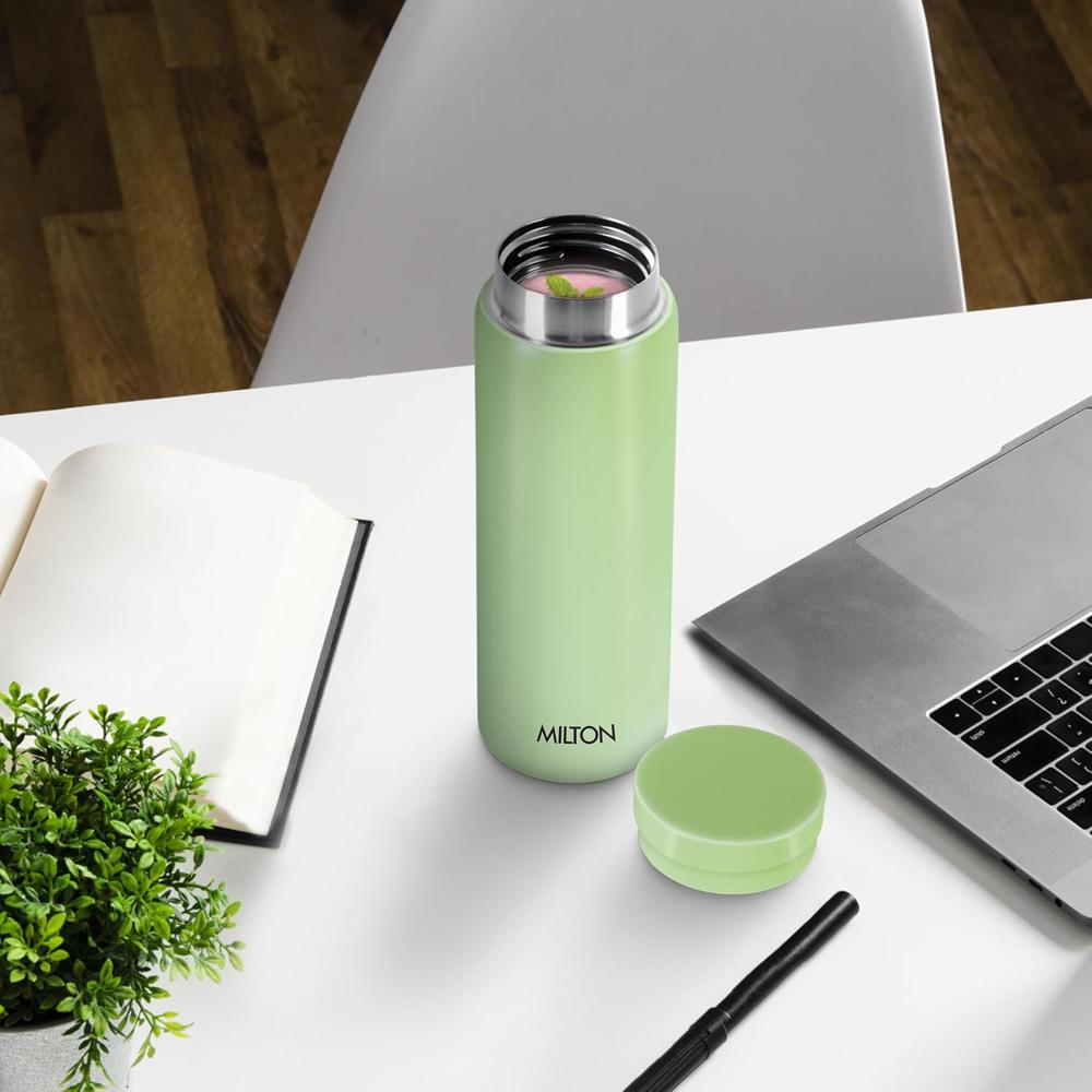 Milton Minimate 300 Thermosteel Water Bottle, 280ml | ISI Certified, SS304 Stainless Steel | Vacuum Insulated Flask, Hot & Cold, Leak-Proof, Compact for Office, Gym, Travel | Light Green