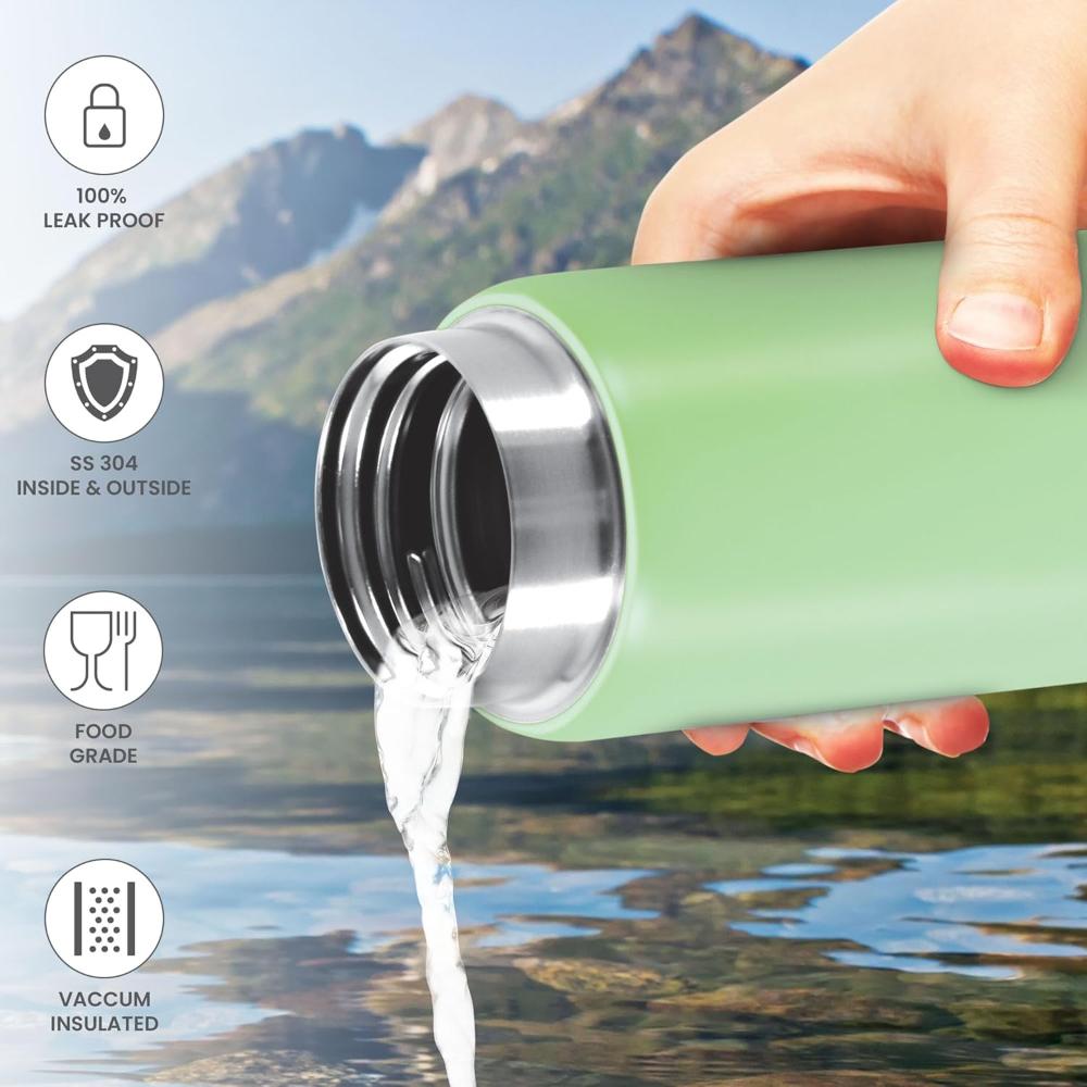 Milton Minimate 300 Thermosteel Water Bottle, 280ml | ISI Certified, SS304 Stainless Steel | Vacuum Insulated Flask, Hot & Cold, Leak-Proof, Compact for Office, Gym, Travel | Light Green