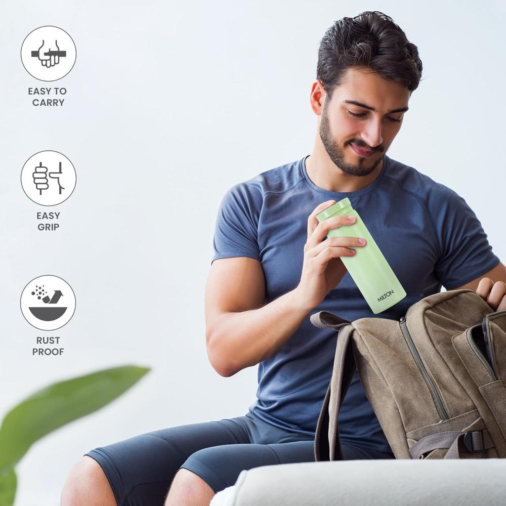 Milton Minimate 300 Thermosteel Water Bottle, 280ml | ISI Certified, SS304 Stainless Steel | Vacuum Insulated Flask, Hot & Cold, Leak-Proof, Compact for Office, Gym, Travel | Light Green