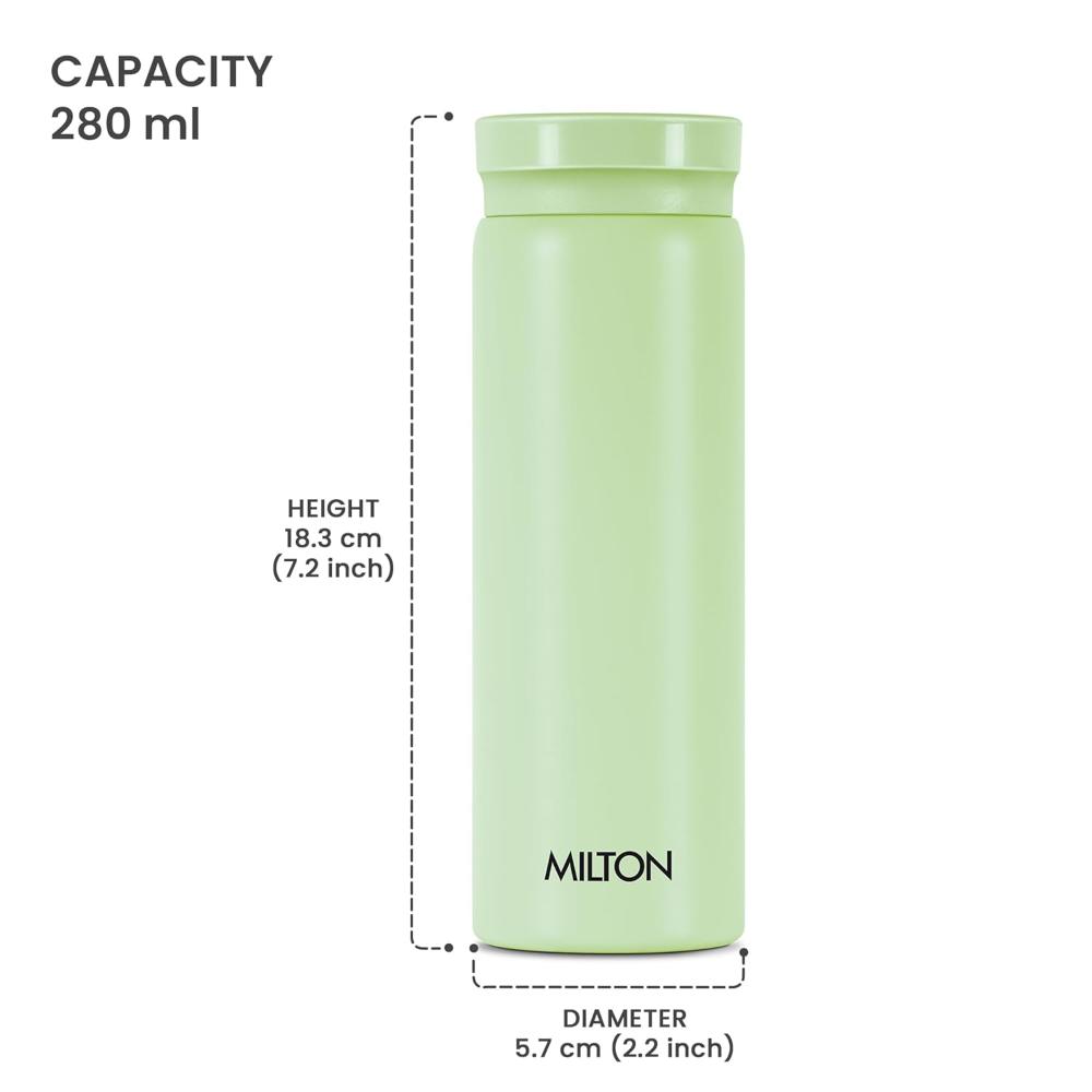 Milton Minimate 300 Thermosteel Water Bottle, 280ml | ISI Certified, SS304 Stainless Steel | Vacuum Insulated Flask, Hot & Cold, Leak-Proof, Compact for Office, Gym, Travel | Light Green