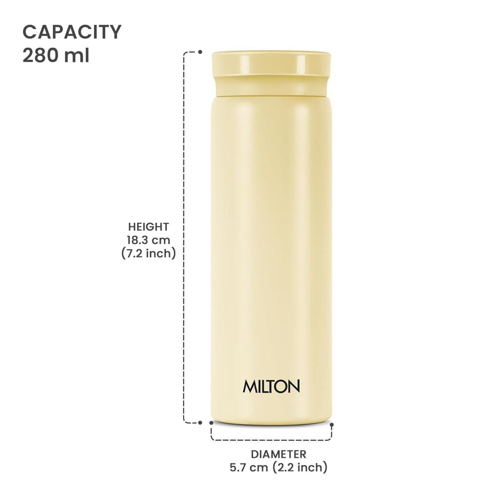 Milton Minimate 300 Thermosteel Water Bottle, 280ml | ISI Certified, SS304 Stainless Steel | Vacuum Insulated Flask, Hot & Cold, Leak-Proof, Compact for Office, Gym, Travel | Ivory