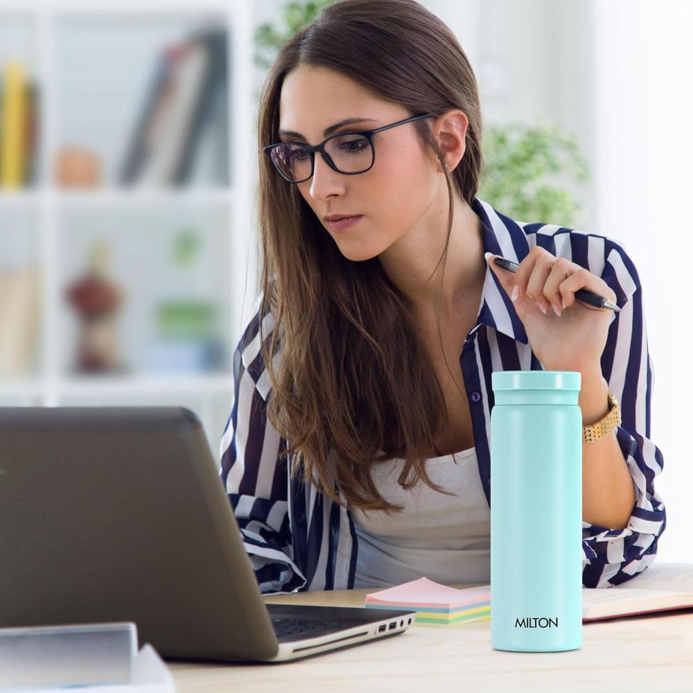Milton Minimate 300 Thermosteel Water Bottle, 280ml | ISI Certified, SS304 Stainless Steel | Vacuum Insulated Flask, Hot & Cold, Leak-Proof, Compact for Office, Gym, Travel | Blue