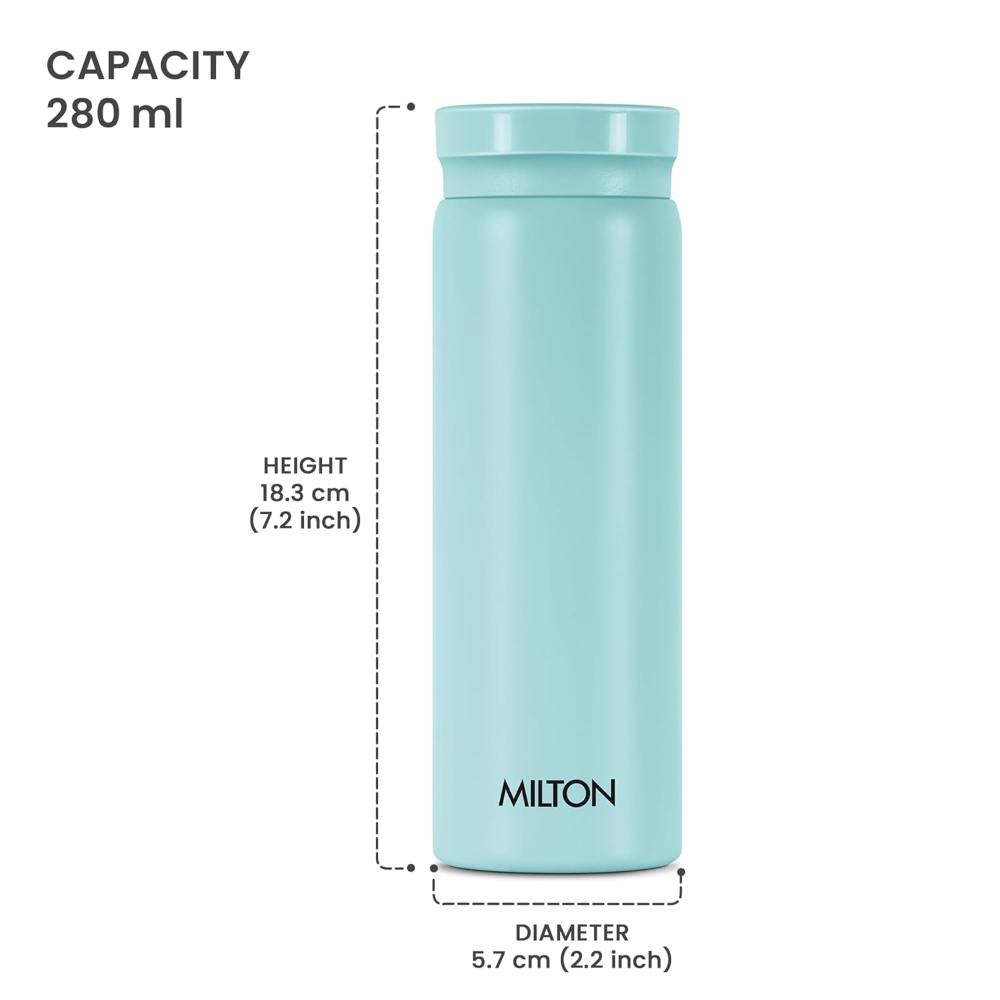 Milton Minimate 300 Thermosteel Water Bottle, 280ml | ISI Certified, SS304 Stainless Steel | Vacuum Insulated Flask, Hot & Cold, Leak-Proof, Compact for Office, Gym, Travel | Blue