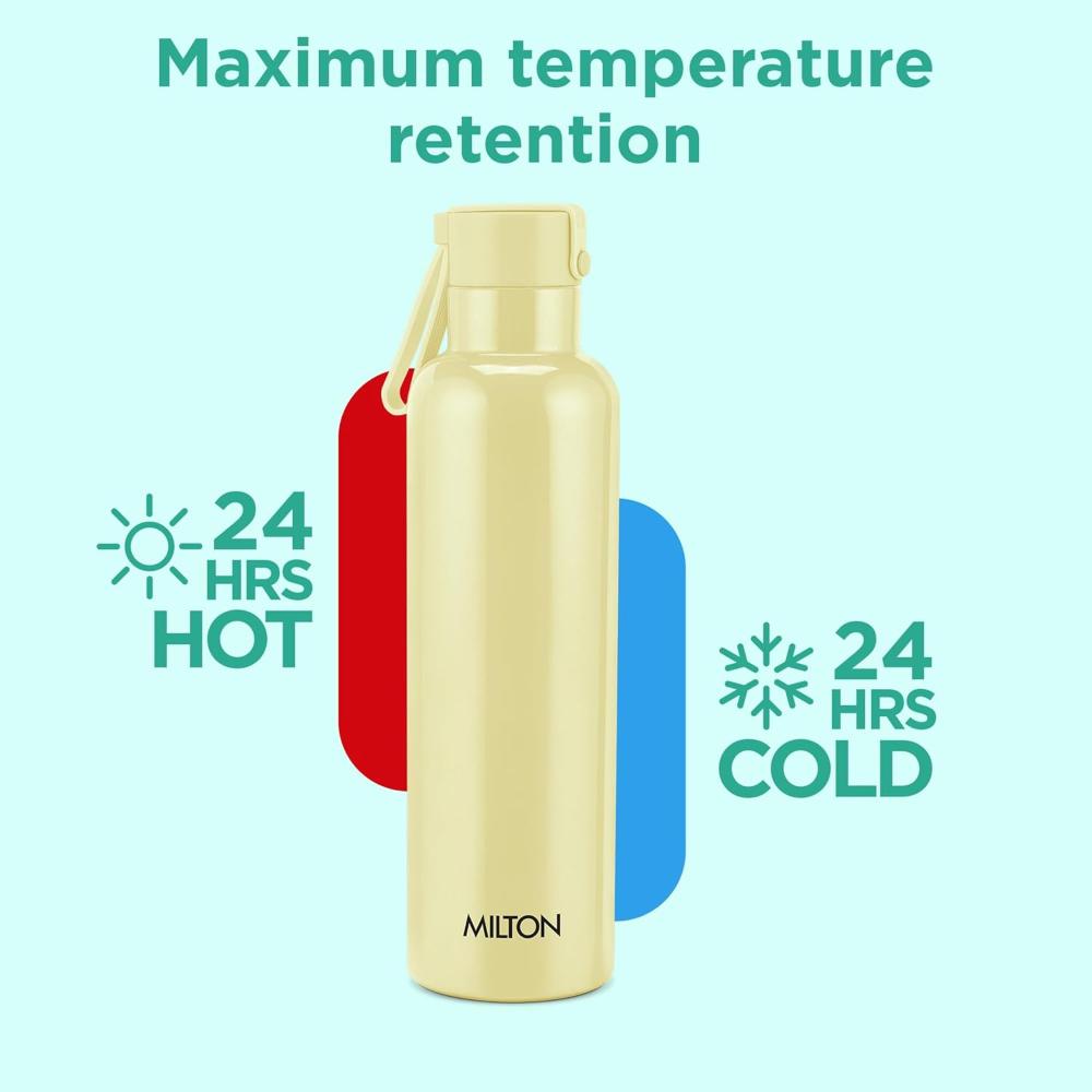 Milton Felice 900 Thermosteel Water Bottle 715 ml, 24 Hr Hot and Cold I Leak Proof Lid, ISI Certified I Vacuum Insulated I for Office, Gym, School I Ivory