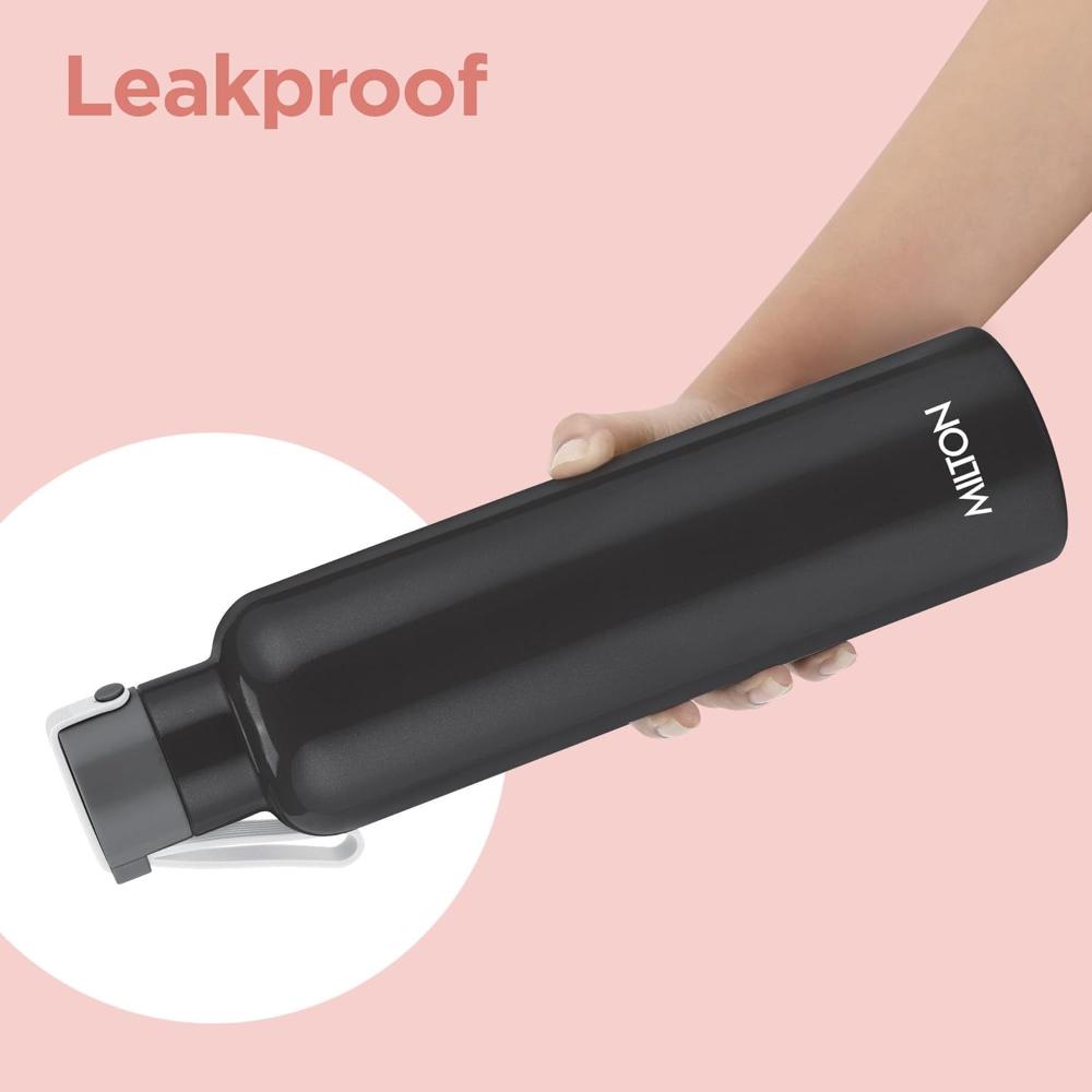 Milton Felice 900 Thermosteel Water Bottle 715 ml, 24 Hr Hot and Cold I Leak Proof Lid, ISI Certified I Vacuum Insulated I for Office, Gym, School I Black