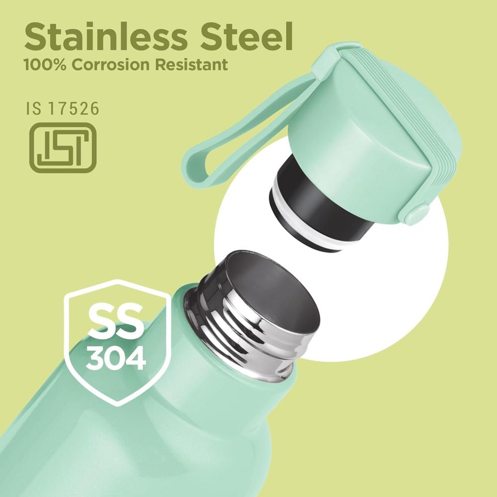 Milton Felice 900 Thermosteel Water Bottle 715 ml, 24 Hr Hot and Cold I Leak Proof Lid, ISI Certified I Vacuum Insulated I for Office, Gym, School I Light Green