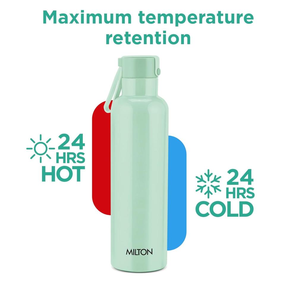 Milton Felice 900 Thermosteel Water Bottle 715 ml, 24 Hr Hot and Cold I Leak Proof Lid, ISI Certified I Vacuum Insulated I for Office, Gym, School I Light Green