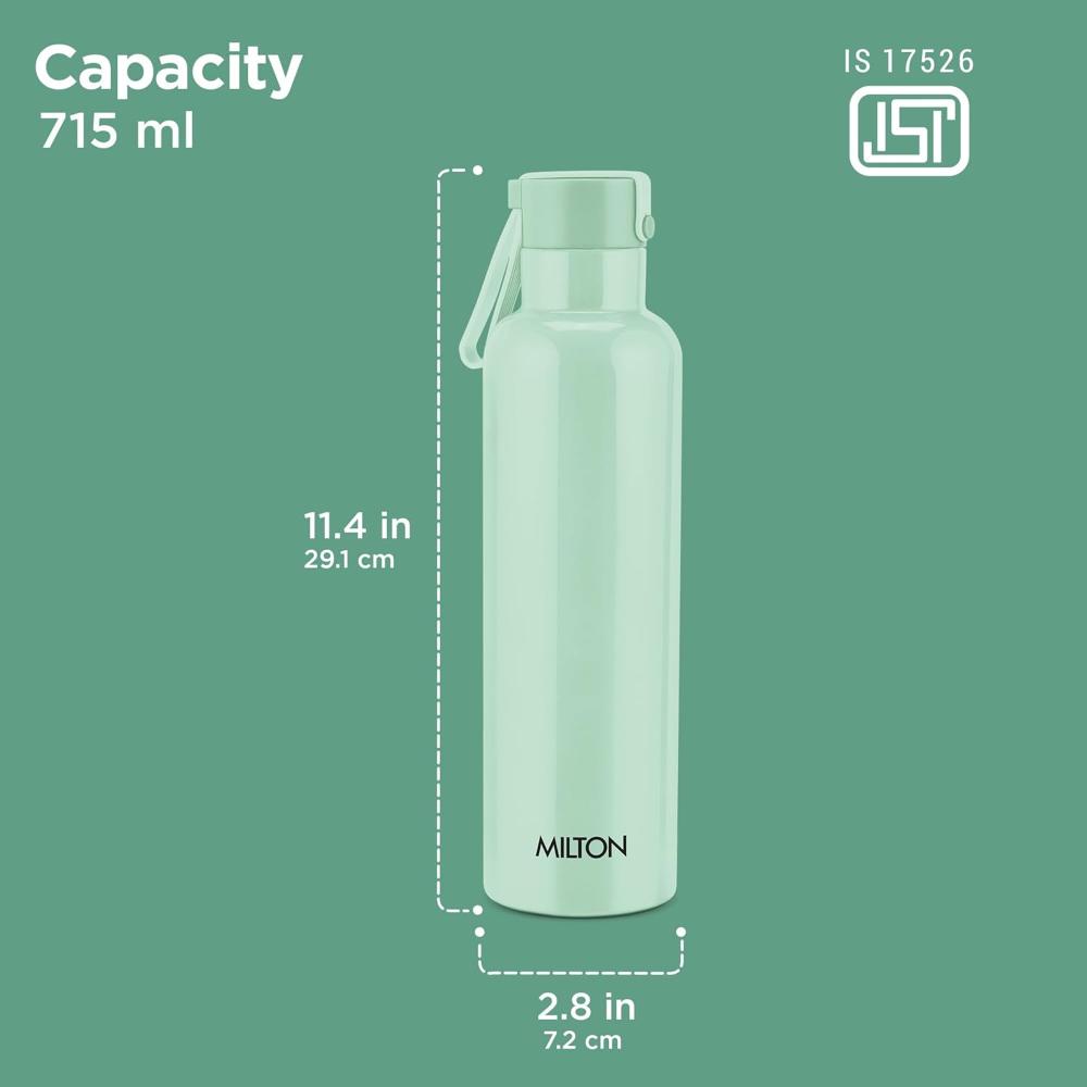 Milton Felice 900 Thermosteel Water Bottle 715 ml, 24 Hr Hot and Cold I Leak Proof Lid, ISI Certified I Vacuum Insulated I for Office, Gym, School I Light Green