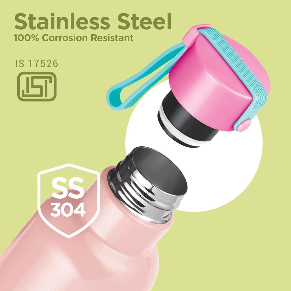 Milton Felice 900 Thermosteel Water Bottle 715 ml, 24 Hr Hot and Cold I Leak Proof Lid, ISI Certified I Vacuum Insulated I for Office, Gym, School I Pink