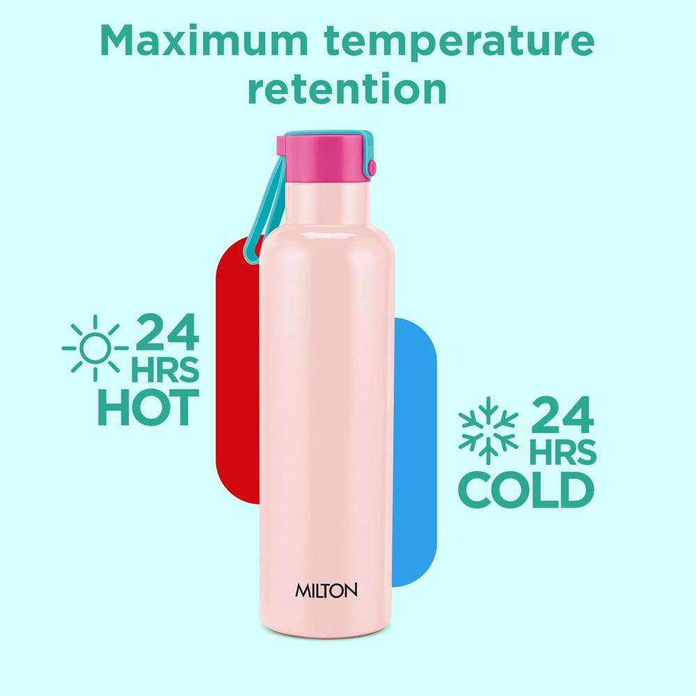 Milton Felice 900 Thermosteel Water Bottle 715 ml, 24 Hr Hot and Cold I Leak Proof Lid, ISI Certified I Vacuum Insulated I for Office, Gym, School I Pink