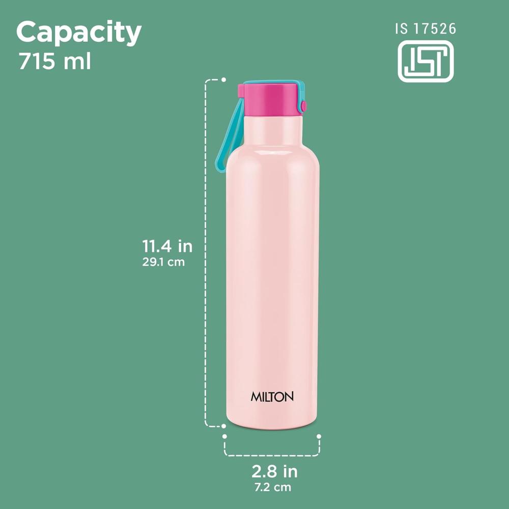 Milton Felice 900 Thermosteel Water Bottle 715 ml, 24 Hr Hot and Cold I Leak Proof Lid, ISI Certified I Vacuum Insulated I for Office, Gym, School I Pink